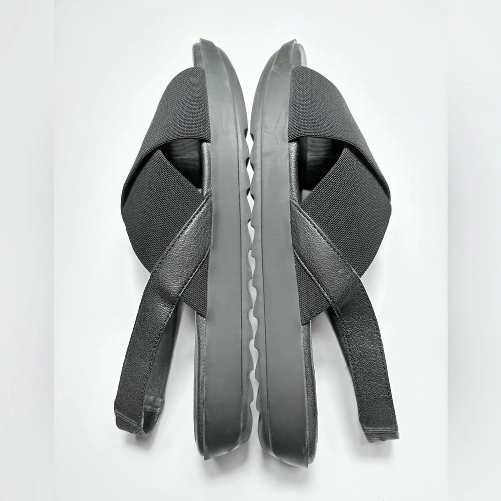 Eileen Fisher Women’s Black Slingback Leather Wedge Sandal, 2.5” Heel-Size: 10